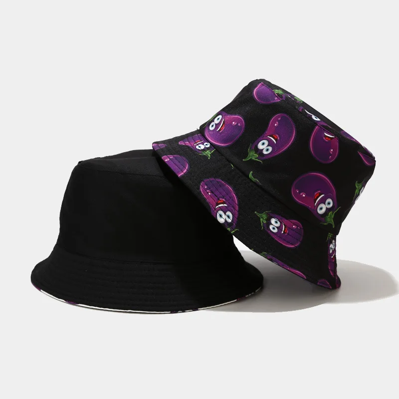 Sombreros de cubo con estampado de verduras para hombre y mujer, sombrero de Panamá plegable de doble cara, gorra de verano, hamburguesa, pimienta,