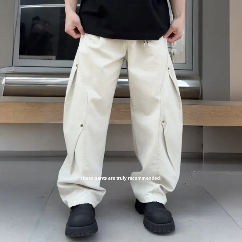 

Spring New Men's American Trendy Workwear Straight Leg Pants Faionable Versatile Rivet Pleated Color Casual Trousers