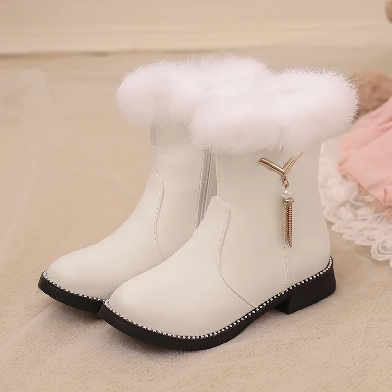 Botas de princesa Otoño Invierno 2024 botines para niñas Botas cortas hasta el tobillo de piel sintética cremallera lateral decoración de Metal Botas Mujer zapatos 7 + y