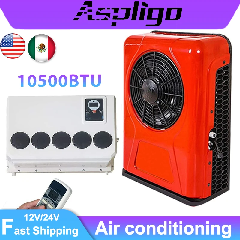 

Aspligo 10500BTU 12V Electric Split Automotive Parking Air Conditioner 24V AC Low noise For Car Bus Van Tractor Truck Camp Van