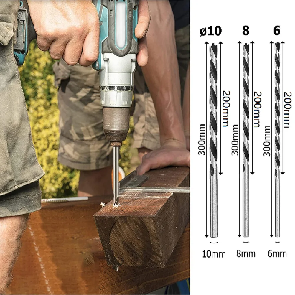 Imagem -02 - Broca de Madeira Extra-longa Conjunto de Brocas em Espiral Conjunto de Torção de Woodwroking Broca 6*300 mm 8*300 mm 10*300 mm Peças de Ferramenta Elétrica Peças 30cm