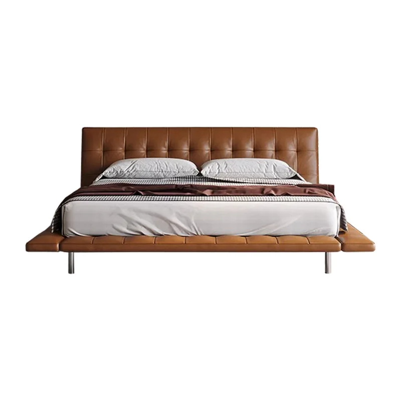 

Italian minimalist leather bed, villa large flat master bedroom bed