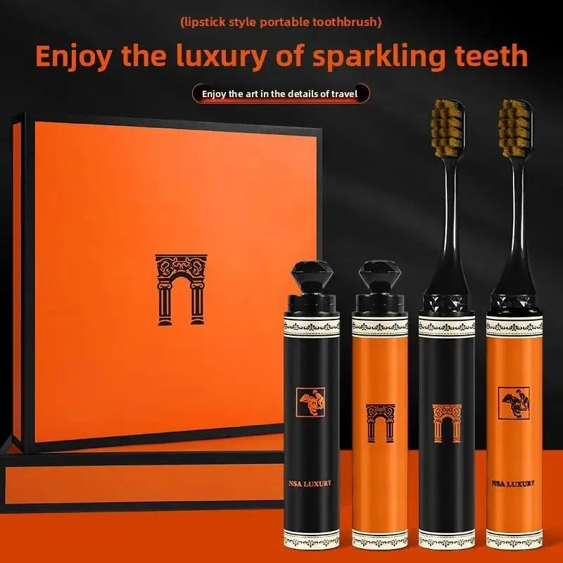 Lipstick Folding Soft Toothbrush for Business Travel, Family Use, Couple's Wear, Efficient Cleaning, Men's  Women's Gift Box Set