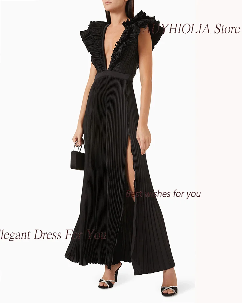 Formal Evening Dress For Sexy Women 정장원피스 Vestidos de festa Elegant Ruched Fashion V-Neck Black Cocktail Party Prom Gown 2024