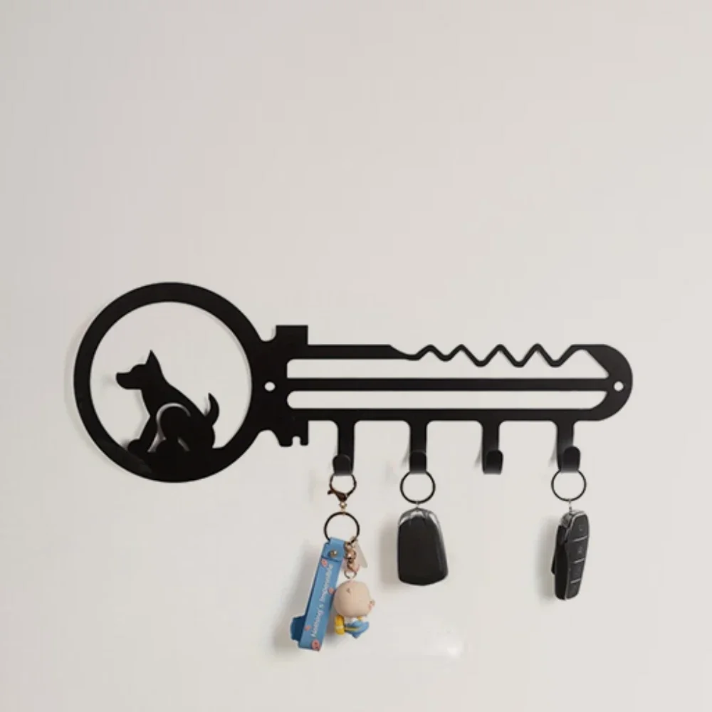 CIFBUY Wrought Iron Key Shaped Wall Rack Wall Mounted Holder with 4 Hanging Hooks Towel Coat Rack Hanging Wall Art Home Decor