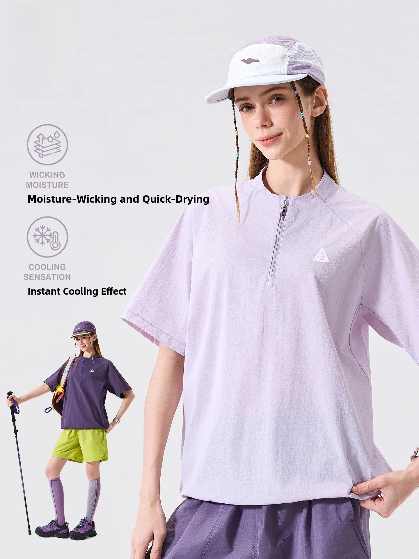 LAZY DAY Outdoor Quick Dry Half Zip Short Sleeve T-Shirt Women Summer Mountain Climbing Hiking Cool Feeling Sports Top