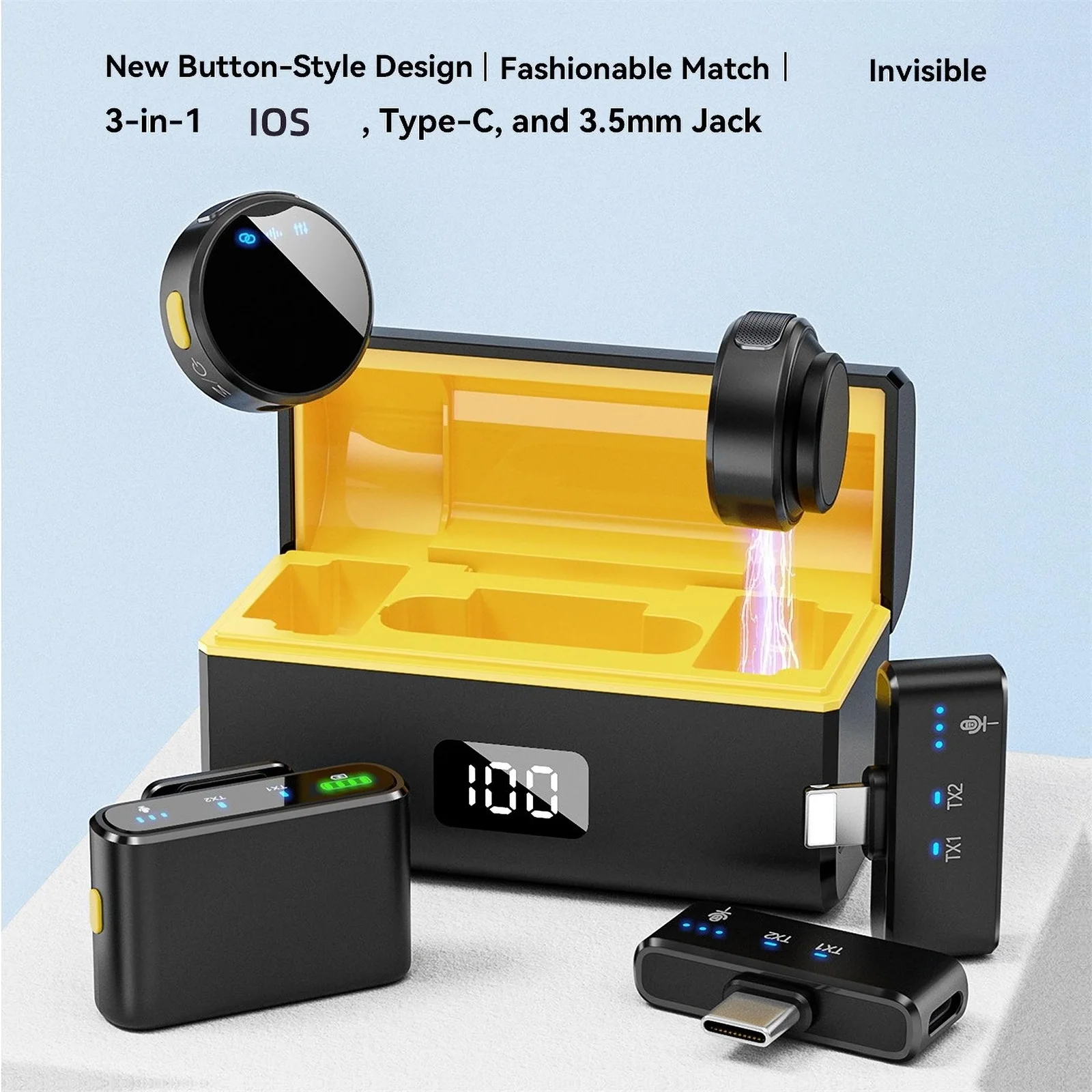 100M Lavalier Wireless Microphone for Camera Professional Lapel Microphone with Noise Canceling Charging Box for Video Recording