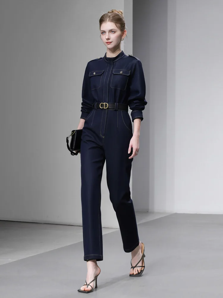 

Spring 2026 Faionable Wide oulder Long Sve Denim Onesie Slimming Pants High Waist Workwear Sle Commute Friendly