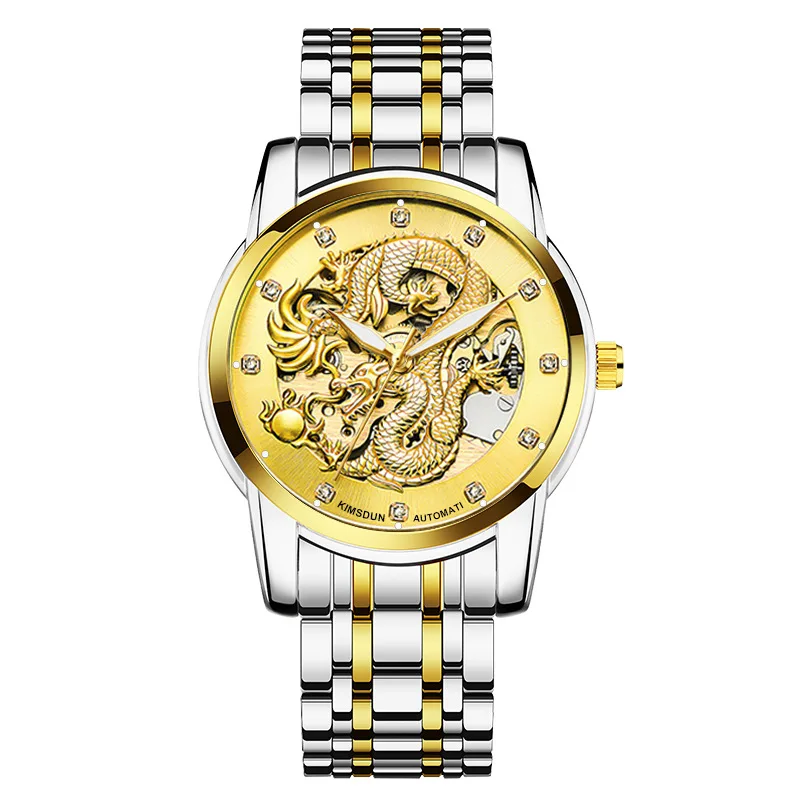 Business Men's High-End Luminous Waterproof Hollow out Automatic Mechanical Golden Dragon Watch