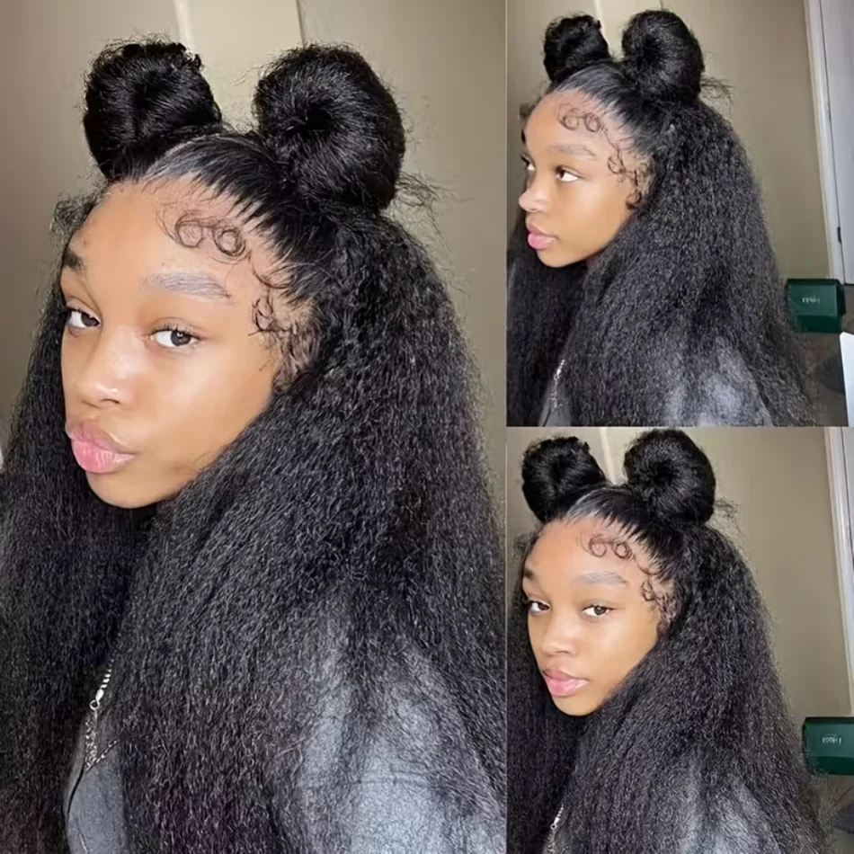 Picture 4: 40 Inch Kinky Straight 360 Full Lace Wig Human Hair Wigs Pre Plucked Hd Lace Front Wigs 250 Density Brazilian Original For Women