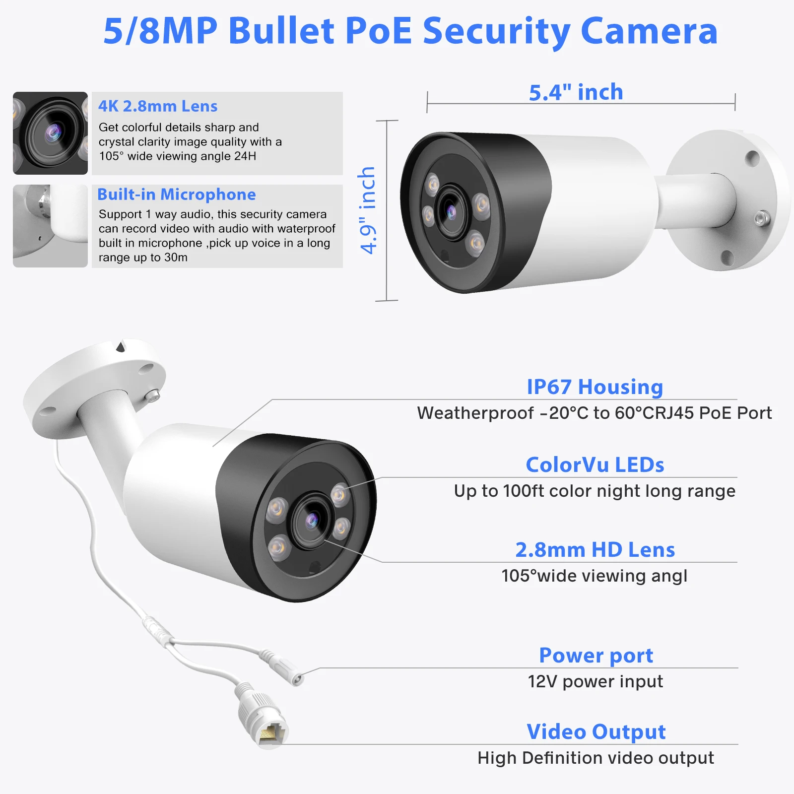 كاميرا Vikylin Hikvision متوافقة مع 5/8 ميجابكسل بالألوان الكاملة للرؤية الليلية IP كاميرا مراقبة فيديو للأمن الخارجي onvif IP66