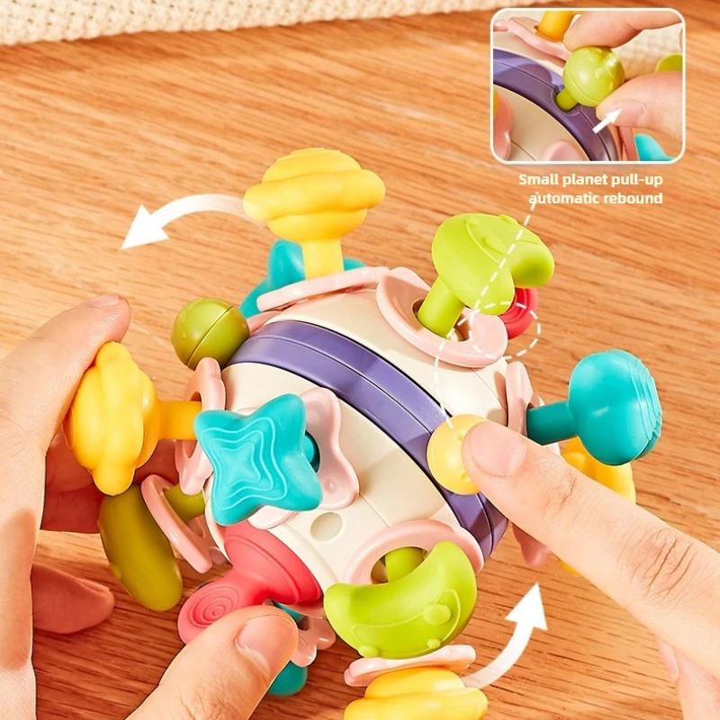 لعبة كرة عضاضة للأطفال من عمر 0 إلى 12 شهرًا، لعبة نشاط إمساك حسية للأطفال، عصا تسنين من السيليكون
