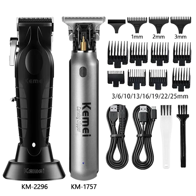Kemei Km-2296 Km-1757 Km-1102 USB Charging Zero-cut Blade Cordless Hair Trimmer Hair Clipper Hollow Head Barber Hair Cut Machine
