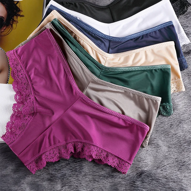 5 pieces luxury seamless ice silk underwear sexy low waist women's briefs lace edge pure desire underwear