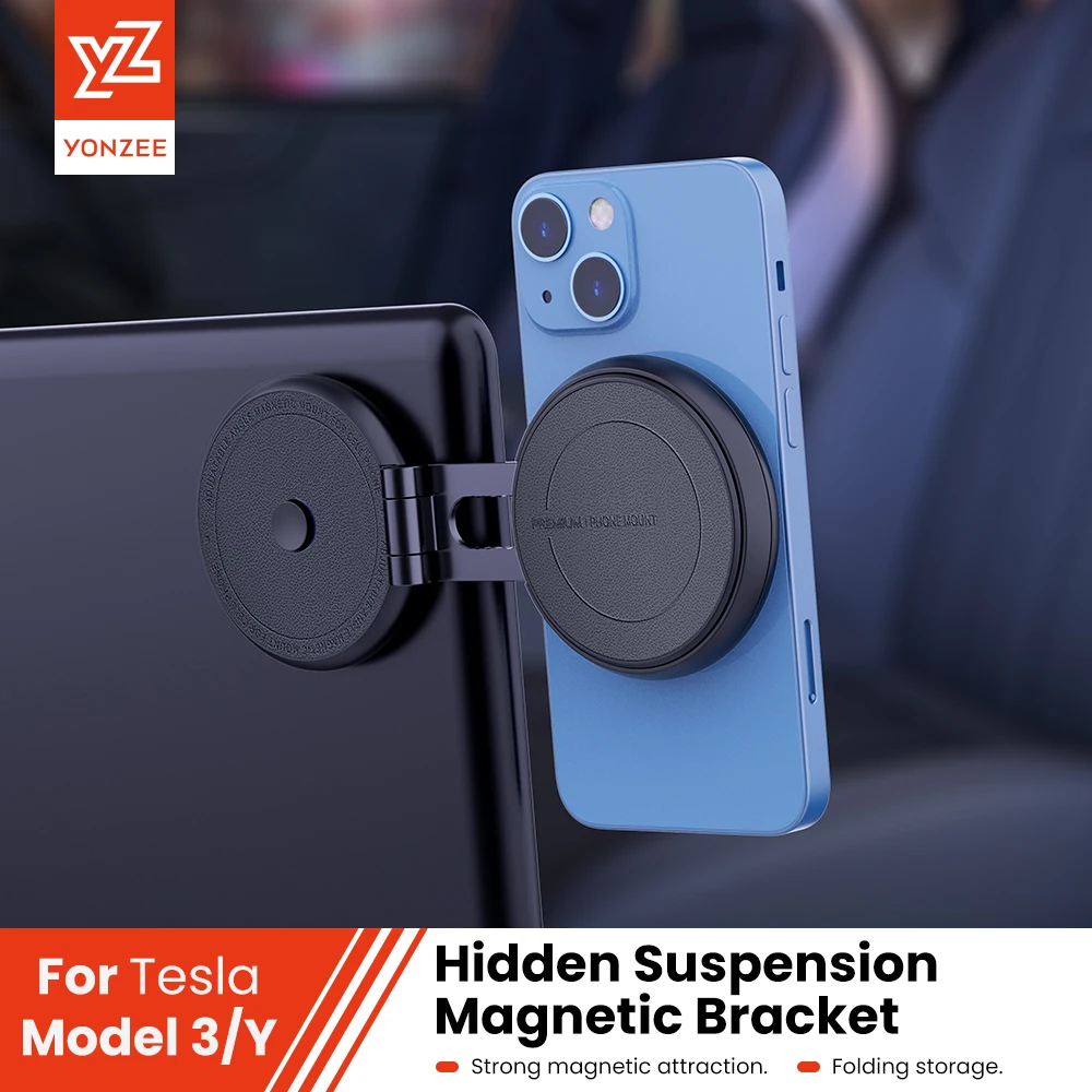 YZ Hidden Magnetic Car Phone Holder For Tesla Model Y 3 Wireless Charger 360 Rotation Car Mobile Phone Stand Support For iPhone