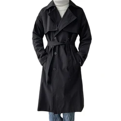 Korean Fashion Trend Men's Loose Casual Belt Overcoat Spring New Loose Trench Long Sleeve Men Woman Coat Large Size Streetwear