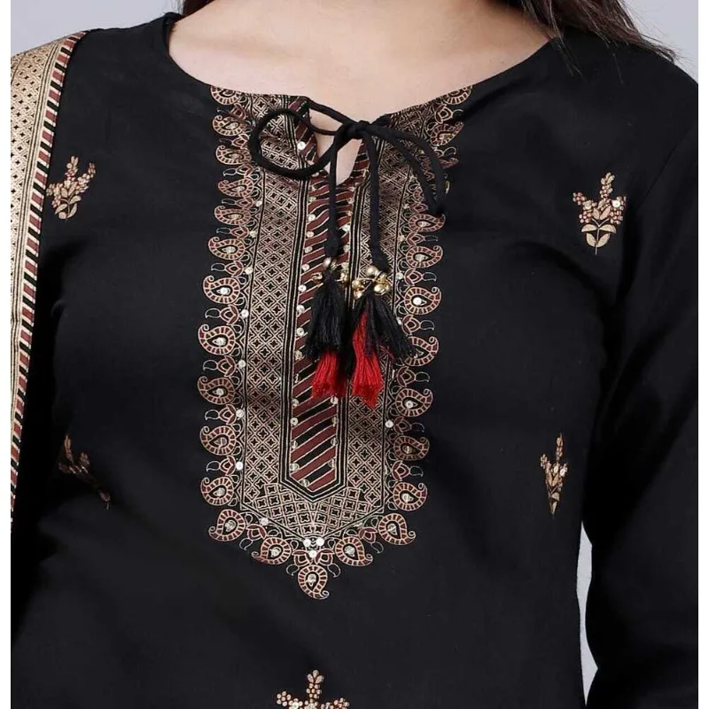 Black Color Pakistani Designer Salwar Suit Kurti Palazzo & Dupatta Party Dress