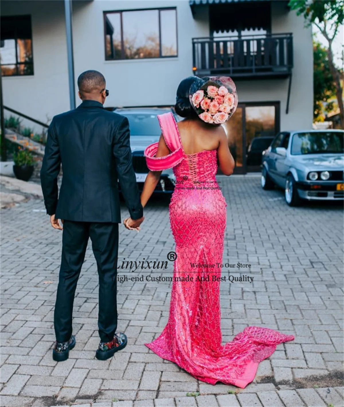 Luksusowa Sukienka Balowa Aso Ebi Syrena z Diamentami i Koralikami, Formalna, Seksowna, z Rozcięciem na Boku, Suknia Wieczorowa na Zamówienie, z Odkrytymi Ramionami, suknie wieczorowe