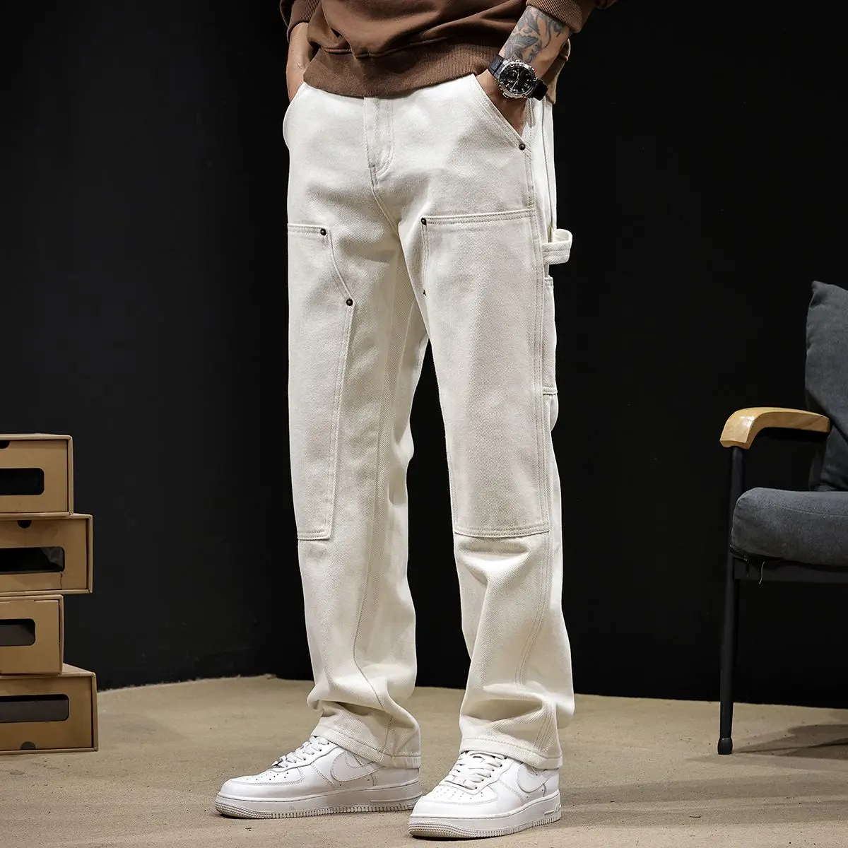 New Vintage Men's Jeans Denim Pants Loose Fit Straight Leg Bell Bottoms Casual Autumn/Winter Workwear Outdoor Durable