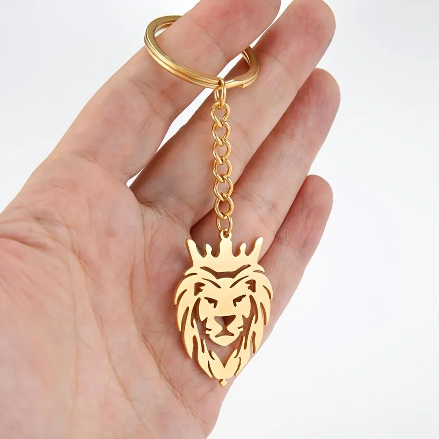 A Set of 2 European And American Style Trendy Fashion Design Domineering Hollow Lion Head Pendant Metal Keychain Bag Pendant Additions
