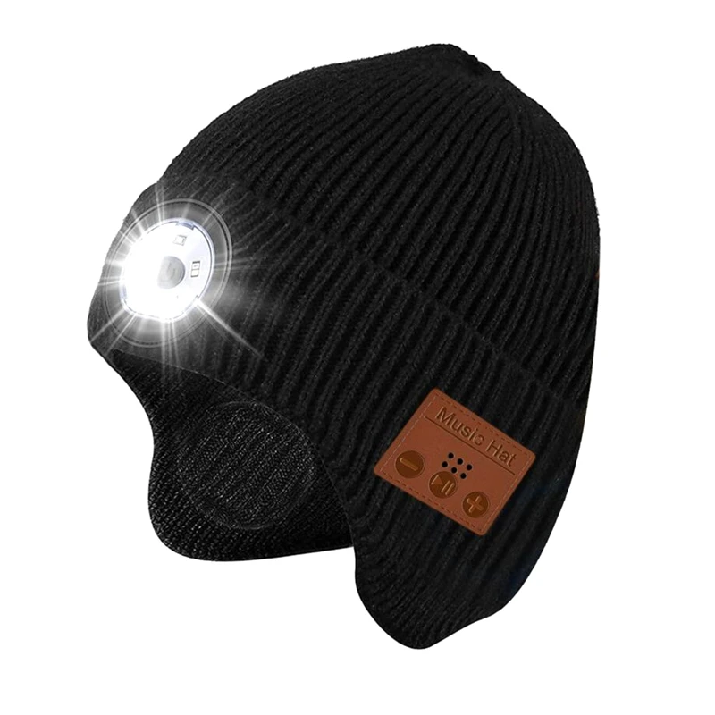 

LED Beanie Hat With USB Rechargeable Light And Bluetooth Speakers For Women, Winter Warmer Knit Hat With Ear Protection