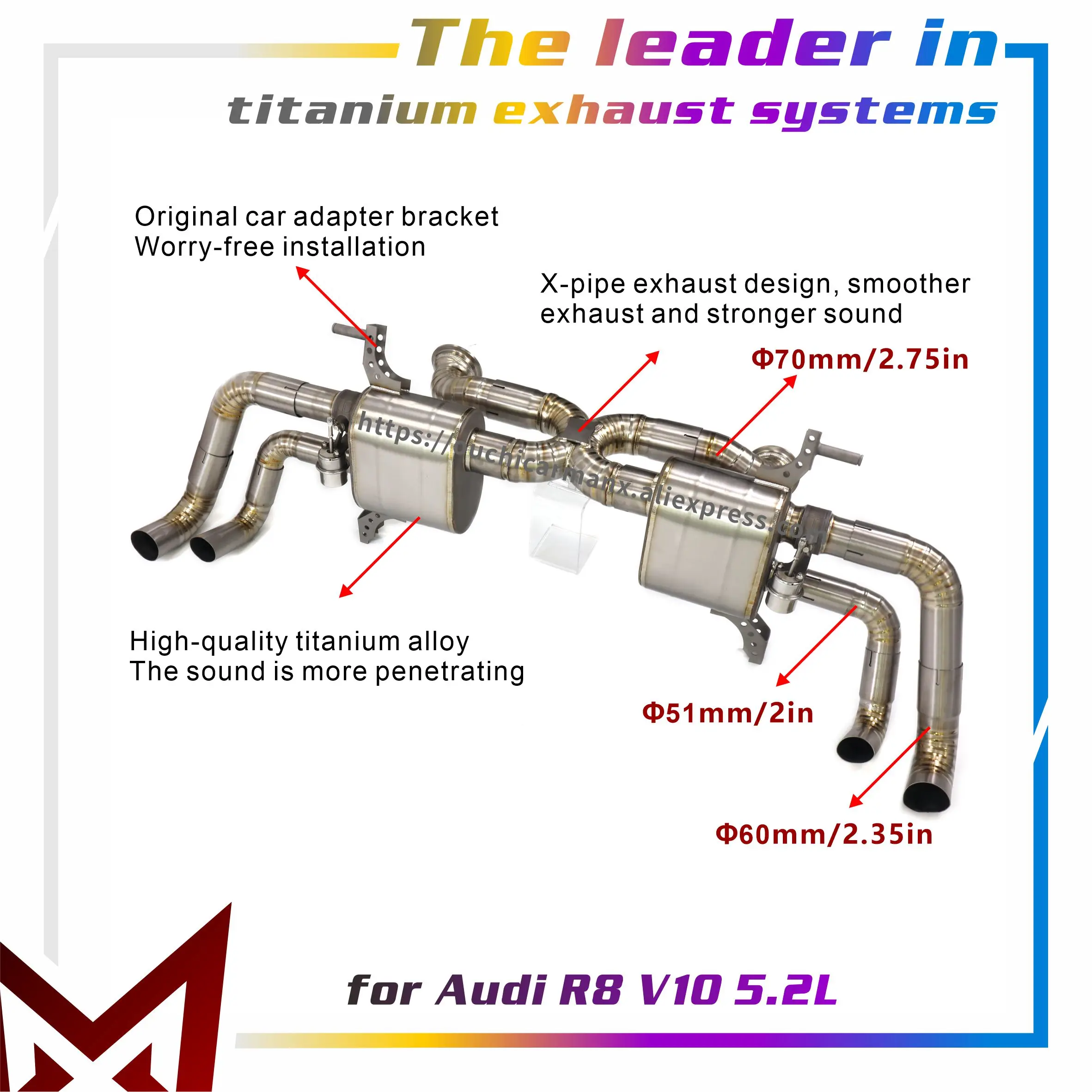 

MANX Exhaust Catback for Audi R8 V10 5.2L Ti Vacuum valve Lossless installation Exact Fit High performance