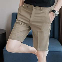 Summer Smart Casual Shorts Men Fashion Solid Color Slim Suit Shorts Mens Dress Office Knee Length Short Pants Male Streetwear