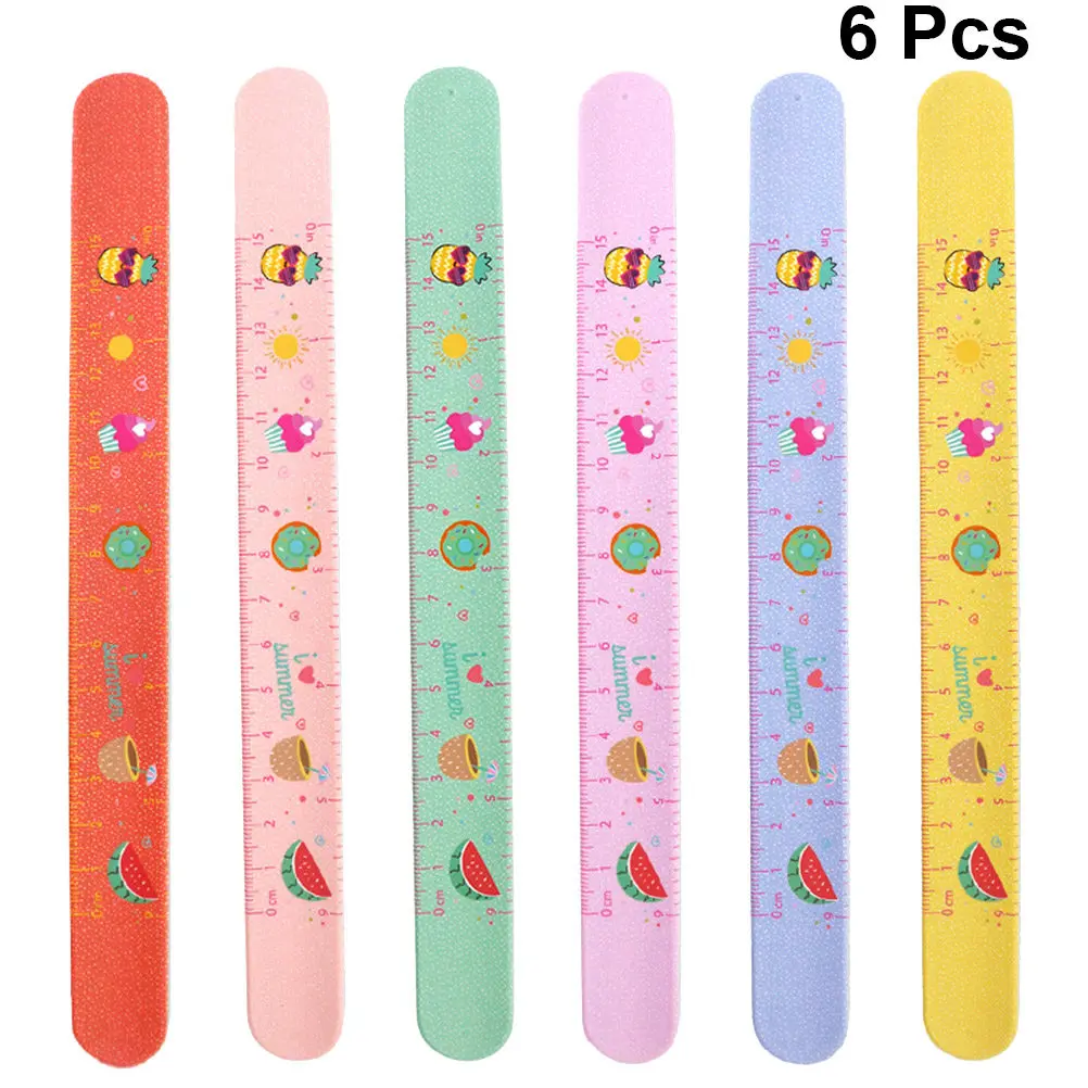 

6Pcs Silicone Clap Bracelets Cartoon Ruler Pattern Wristbands Flexible Elastic Safe for Kids Birthday Party Gift Patted