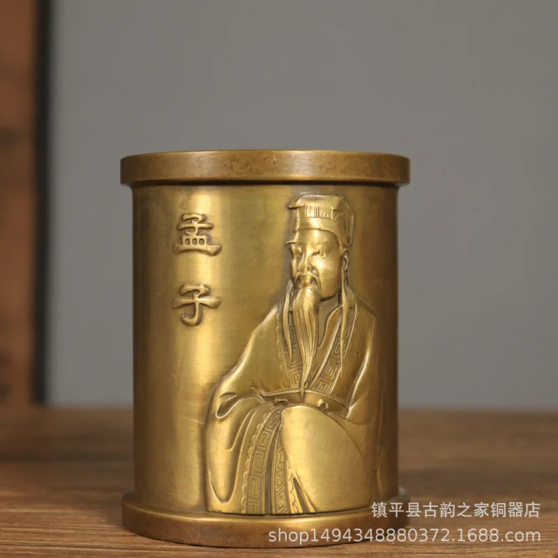Pure Copper Confucius and Mencius Pen Holder Confucius and Mencius Saint Brass Confucius Pen Holder Ornament Brass Home Living R