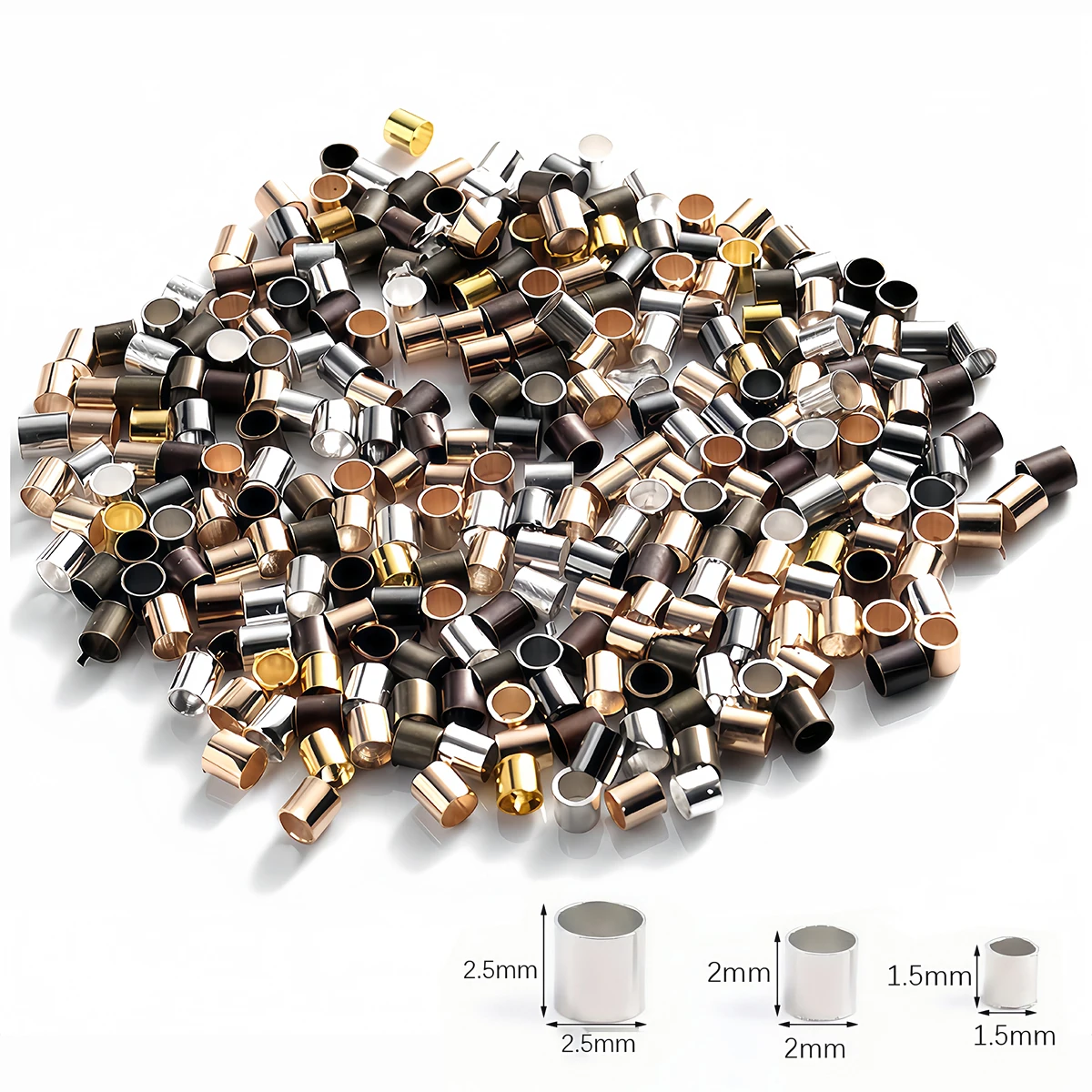 500pcs 1.5mm-2.5mm Gold Copper Tube Crimp End Beads Stopper Spacer Beads for Necklace Jewelry Making Findings Supplies Wholesale
