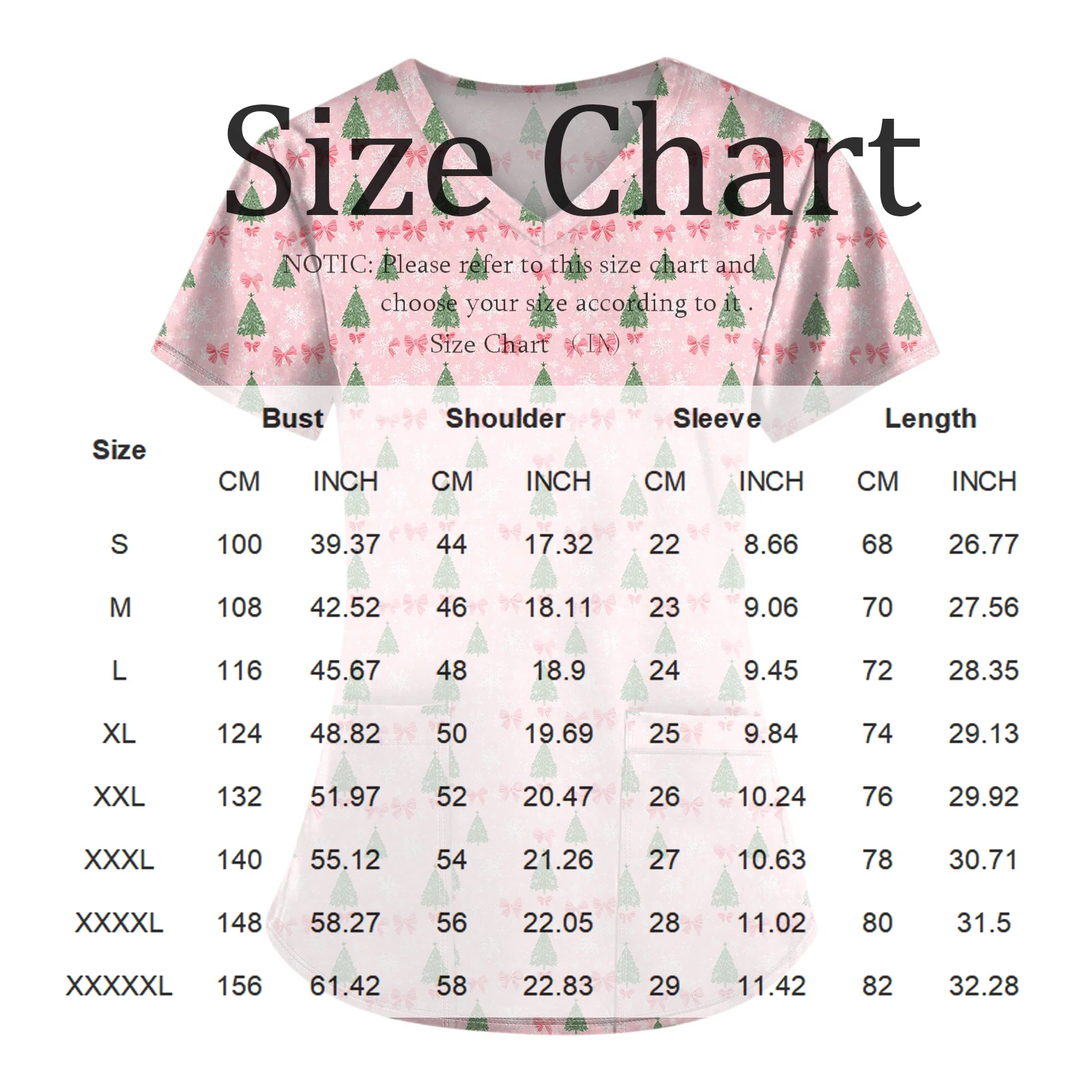Chemisier de travail ample pour femmes, imprimé de noël, extensible, col en v, manches courtes, hauts médicaux avec poches, accessoire d'hôpital