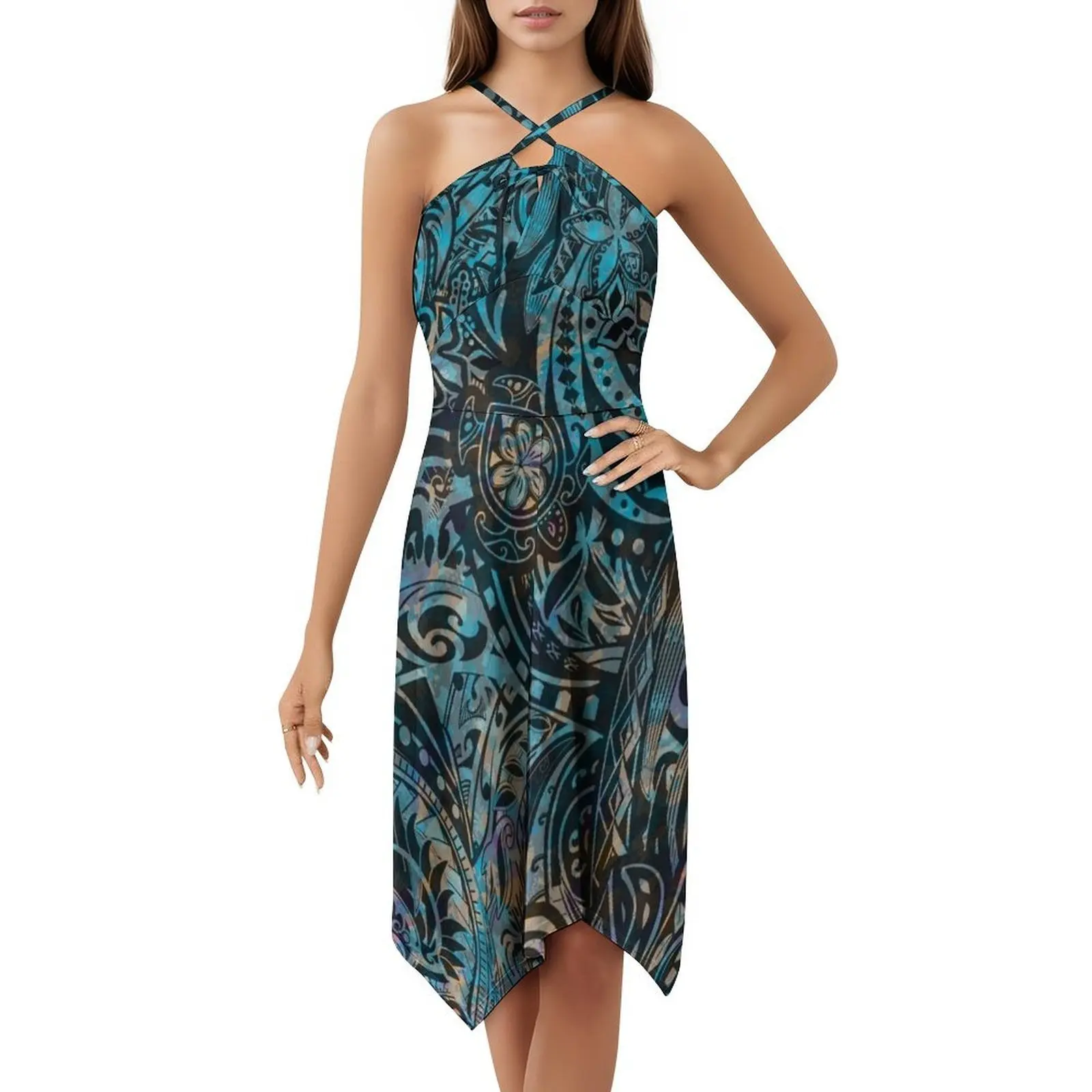 فستان حفلات نسائي تجريدي قبلية هاواي ملابس الشارع الشهير ملابس نادي مطبوعة عصرية للإناث هاواي ساموا بولينيزيا