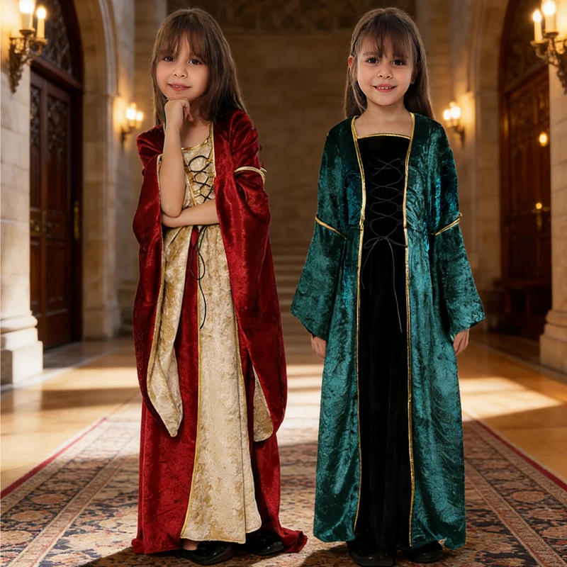 

Medieval Renaissance Retro enfant Dress Royalty Princess Cosplay Belted fille Suit Stage Performance Outfits