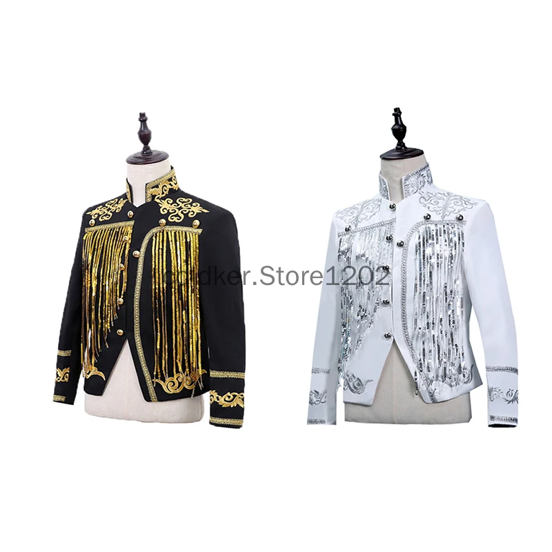 Men\'s Palace Prince Cosplay Costume European Sequin Embroidered Jacket Spanish Tassel Stage Drama Performance Costume