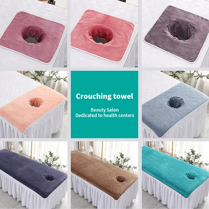 Mesa de masaje SPA de belleza gruesa de 35x35cm, toalla facial de tablones con Bandana de cama con agujero
