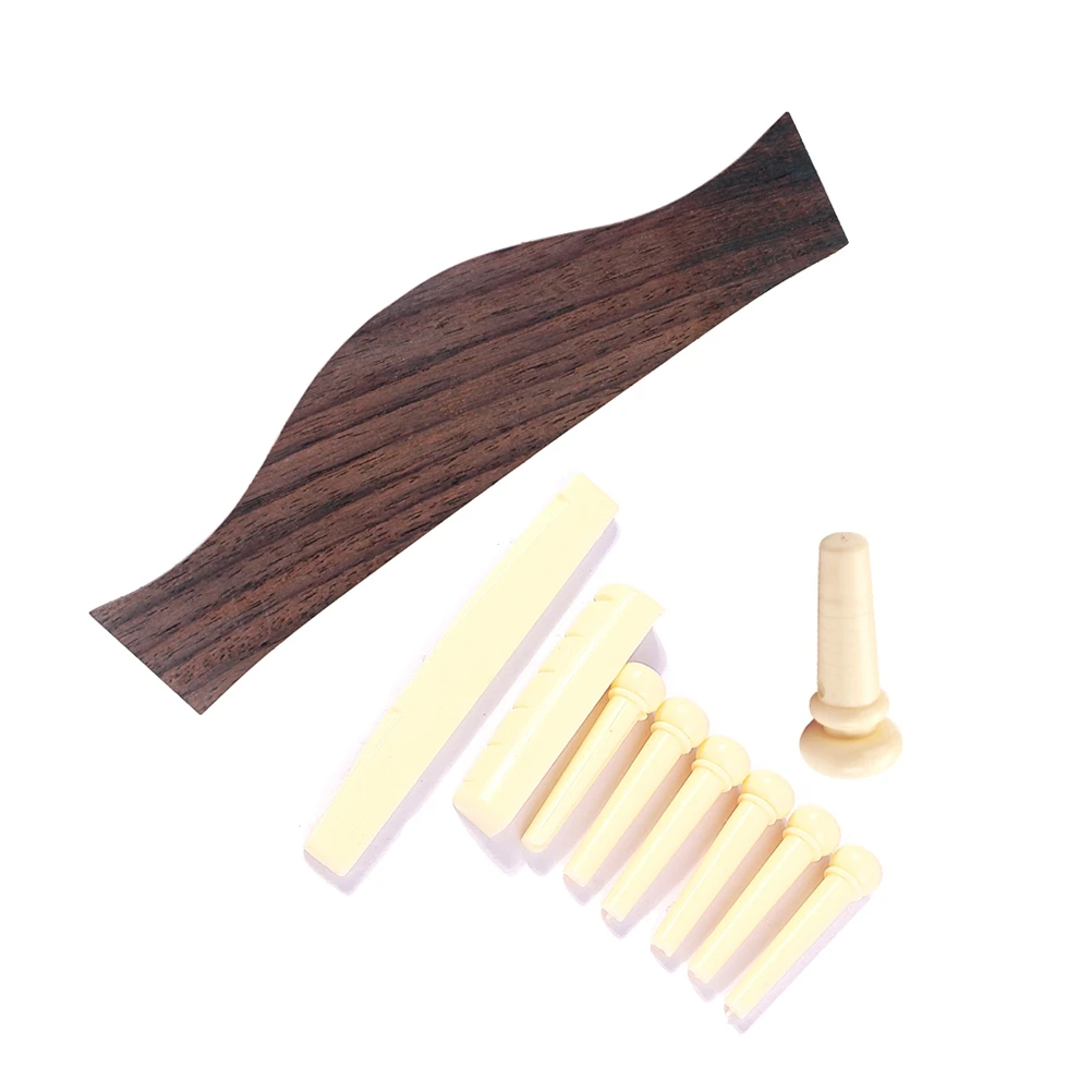 

Rosewood Bridge Pins Saddle Set Vintage Acoustic Folk Replacement Acoustic Guitar Bridge Accessories Bamboo Nut Kit