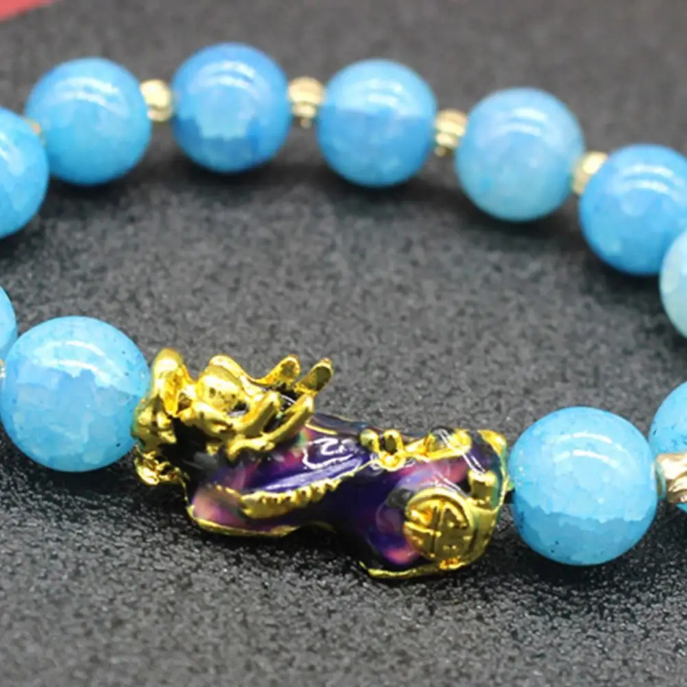 Natural Stones Bracelet Unisex Pixiu Bracelet with Smooth Vintage Texture Temperature Color-changing Elastic Band Luxury