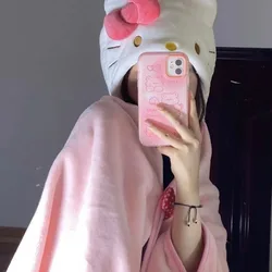 Sanrio Cloak Hellokitty Air Conditioning Plush Blanket Hooded Cute Cloak Student Dormitories Office Blanket Shawl