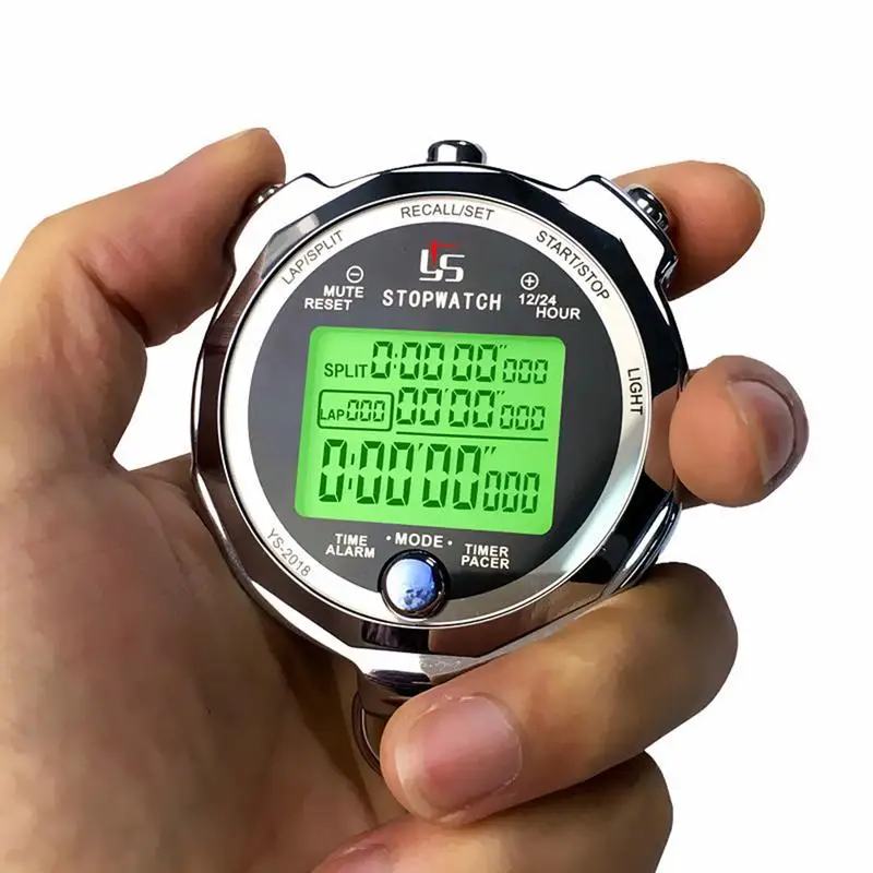 Metal Stopwatch Timer With LCD Digital Display 1/1000th Precision 2 Laps Memory Digital Stop Watch For Coaches