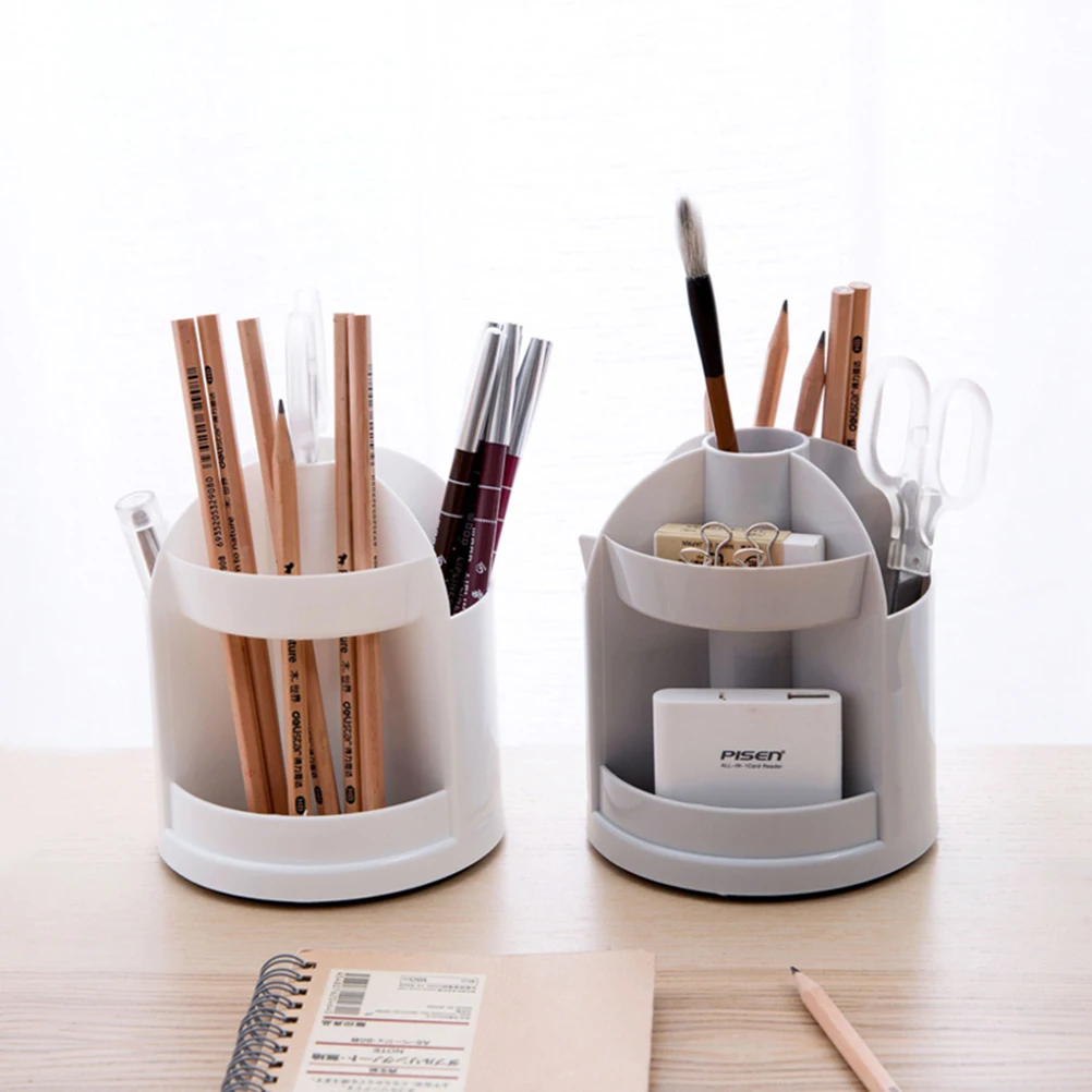 

Multi-Use Rotating Pen Holder Plastic Desk Storage Container Organize Pencils Cosmetics Grey Pen Holder