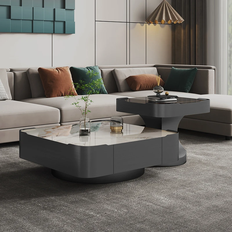 Rock board coffee table, light luxury square combination, small living room, high-end minimalist marble edge table