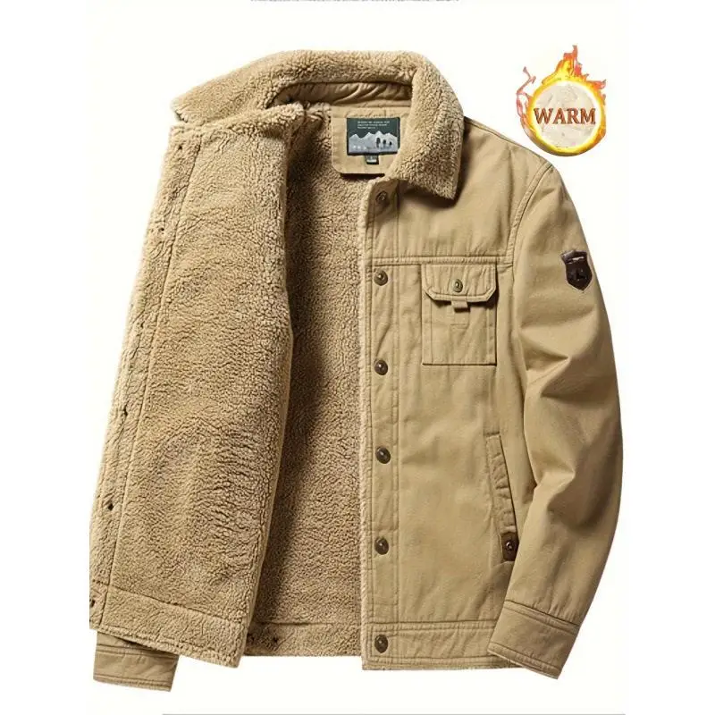 Men's Fleece Lined Jacket S 77924 Spring Season Thickened PEVA Fiber PU Material Regular Length Seven Sleeve Flat Collar Jacket