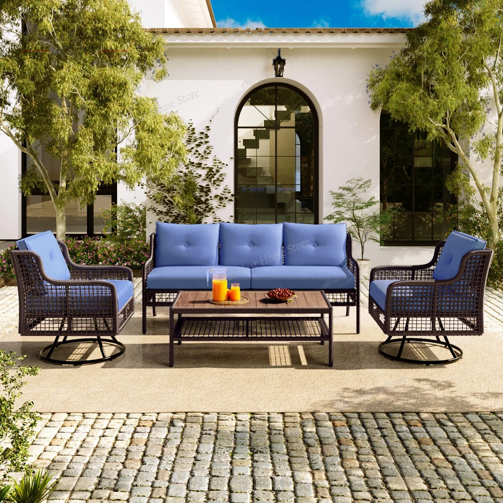 

GO 4 Pieces Patio Furniture Set with Swivel Chairs, Sectional Rattan Outdoor Conversation Set for Poolside Backyard Deck,Blue