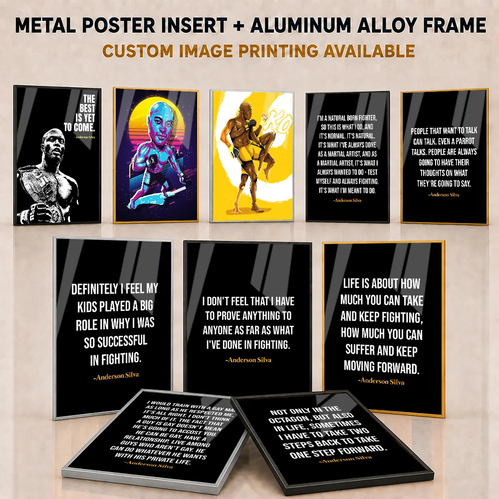 Anderson Silva 2 Framed Aluminum Metal Poster Customized Photo Intense MMA Action Style Wall Art For Home Gym Collector Gift
