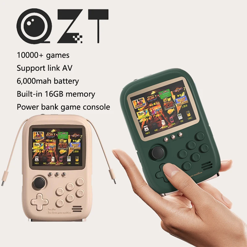 

QZT Handheld Mini Game Console Power Bank 3.2 Inch Screen Game Portable Retro Game Console 6000Mah Built in 10000+ Classic Games