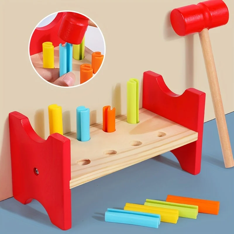 Montessori-Juego de juguetes de martilleo de madera para niños pequeños, juguetes educativos y divertidos, desarrollar Motor fino, coordinación mano-ojo