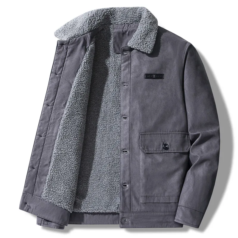 

Winter Faux Suede Fleece Men Jacket Turn Down Collar Fashion Autumn Winter Male Outwear Single-breasted Coat for Men MY1148
