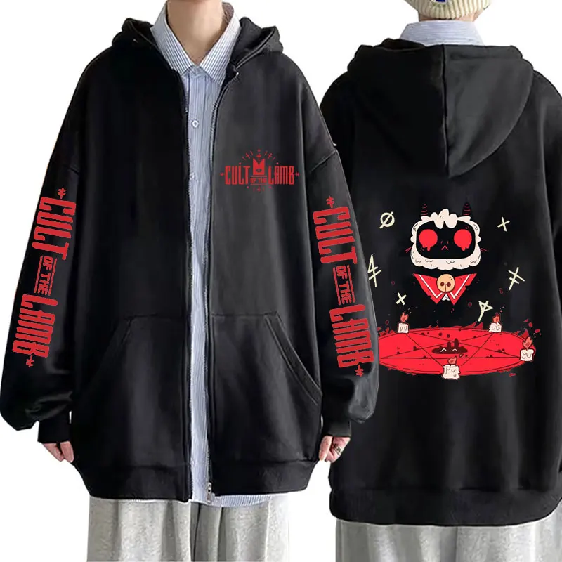 

Game Cult of The Lamb Graphic Zipper Hoodie Men Women Fashion Casual Zip Up Jacket Coat Men's Vintage Oversized Fleece Hoodies