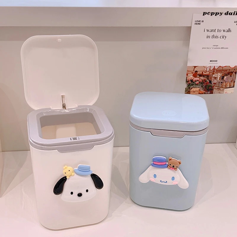 

Sanrio Kawaii Kuromi Waste Bin Cinnamoroll Pochacco Anime Cartoon Cute Household Dormitory Useful Concise Mini Desktop Trash Bin