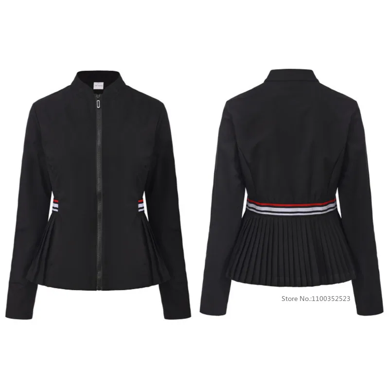 Golf Women's Windbreaker Coat Quick-Drying Breathable Slim Golf Jacket Ladies Long-Sleeved Pleated Sports Outerwear XS-XL